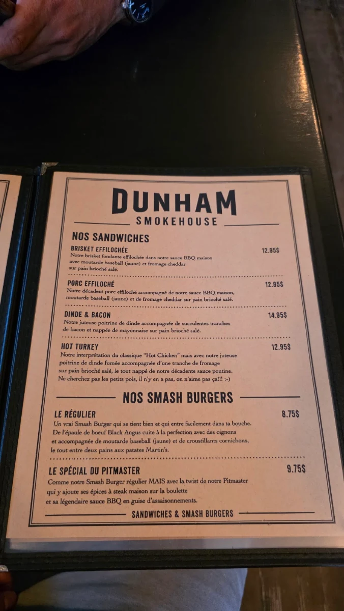 Menu, Dunham Smokehouse