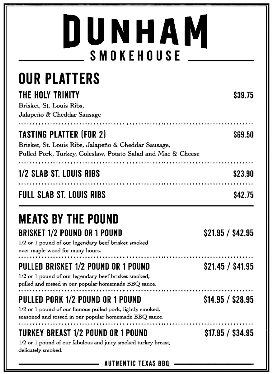 Menu, Dunham Smokehouse
