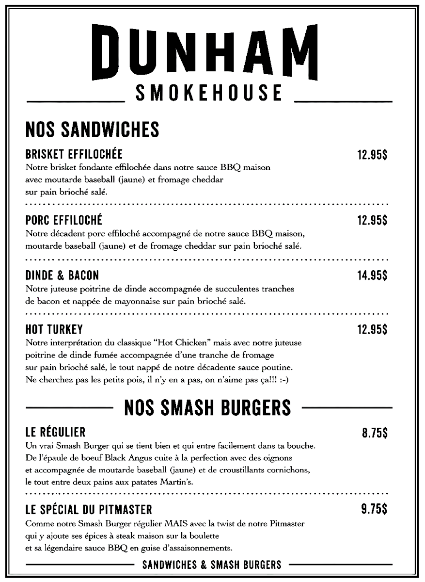 Menu, Dunham Smokehouse
