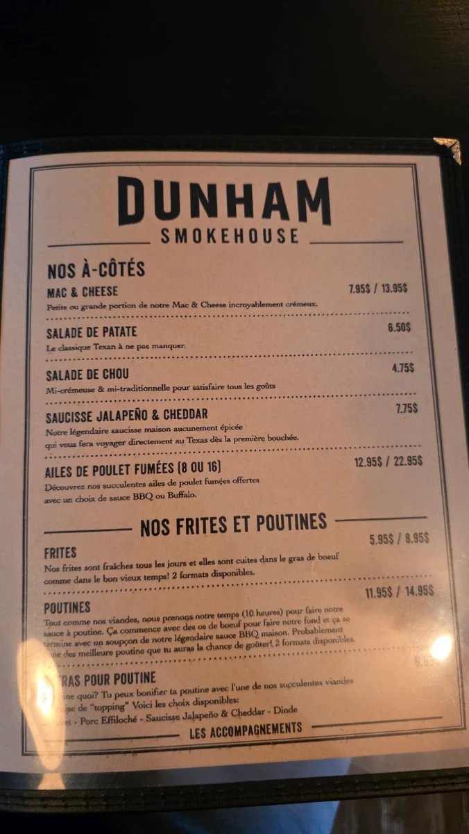 Menu, Dunham Smokehouse
