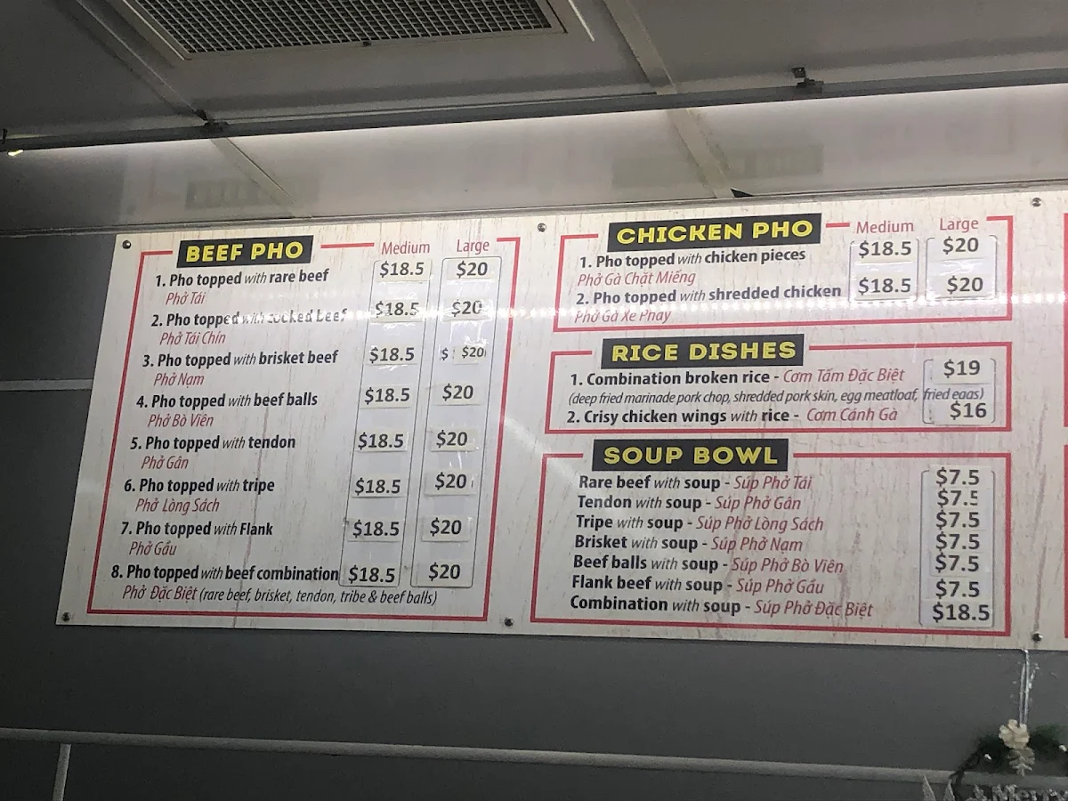 Menu, Pho An SKYLARK