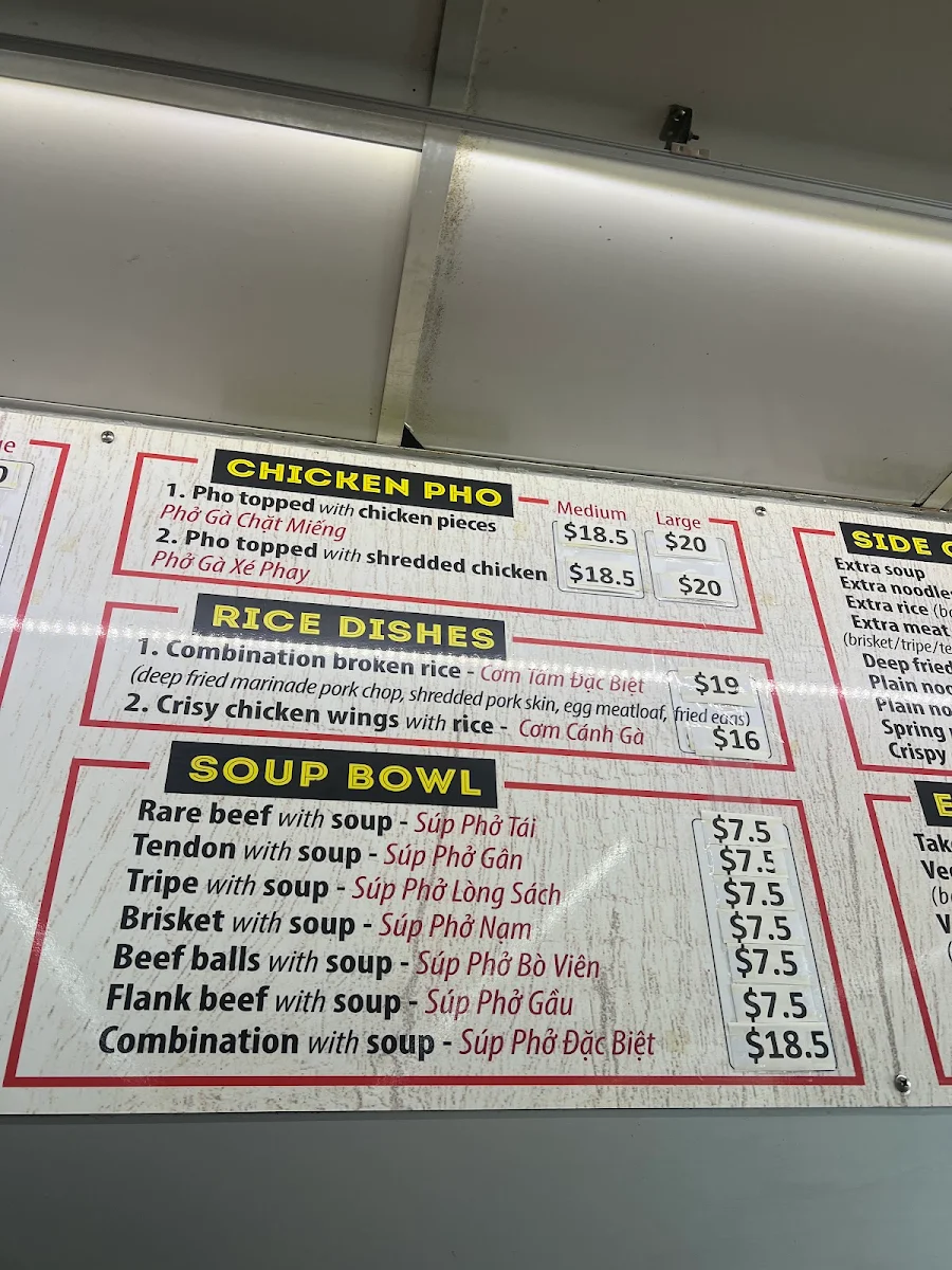 Menu, Pho An SKYLARK