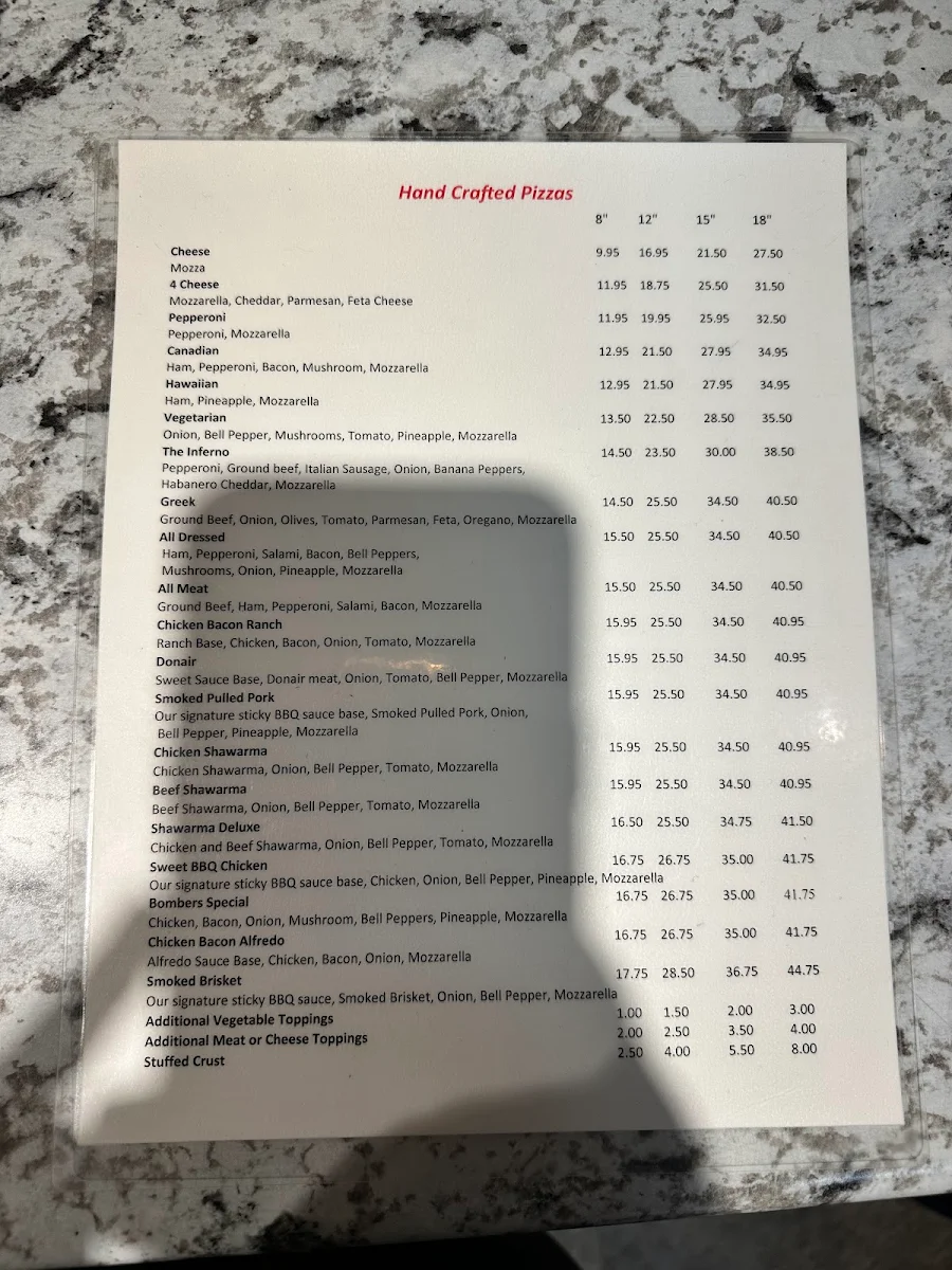 Menu, Inferno's