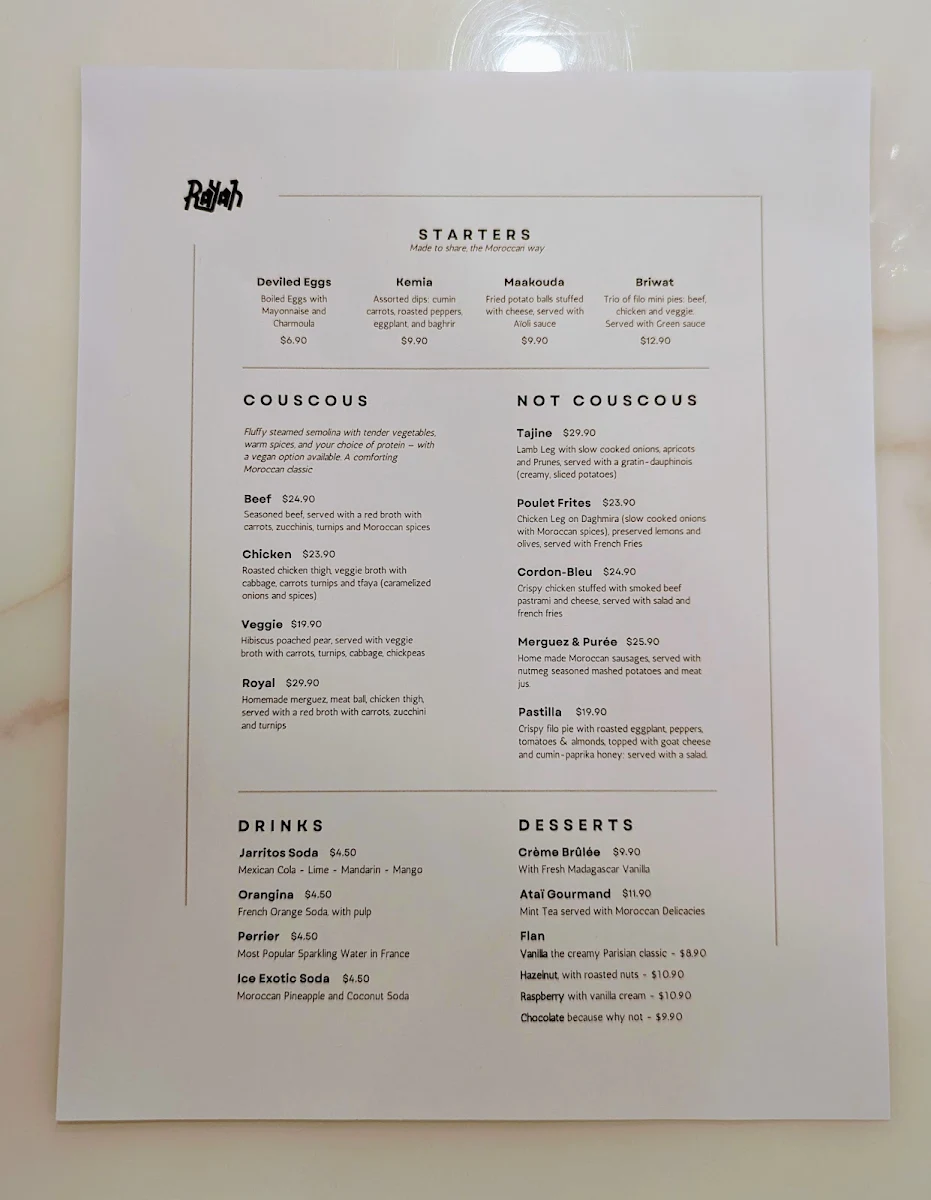 Menu, Rayah