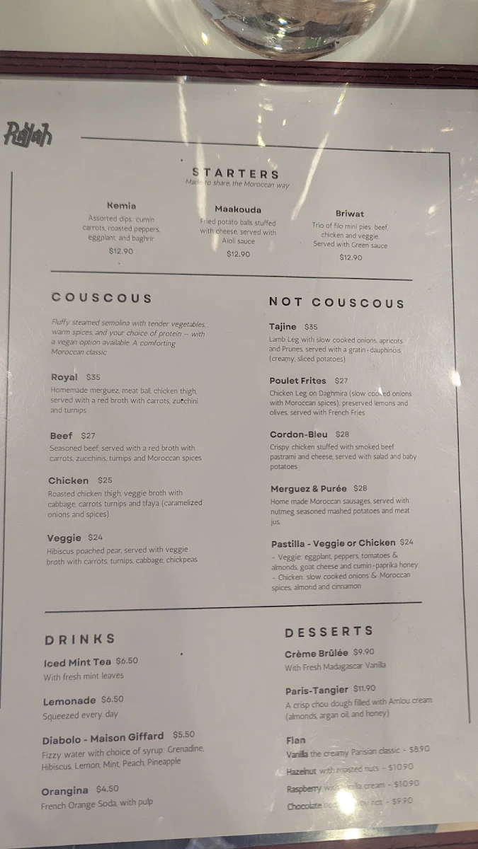 Menu, Rayah