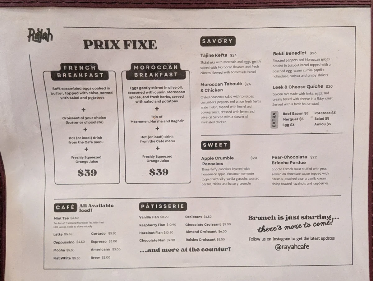 Menu, Rayah