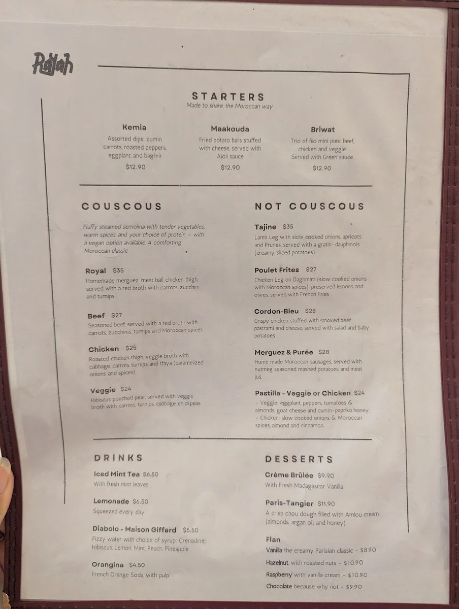 Menu, Rayah