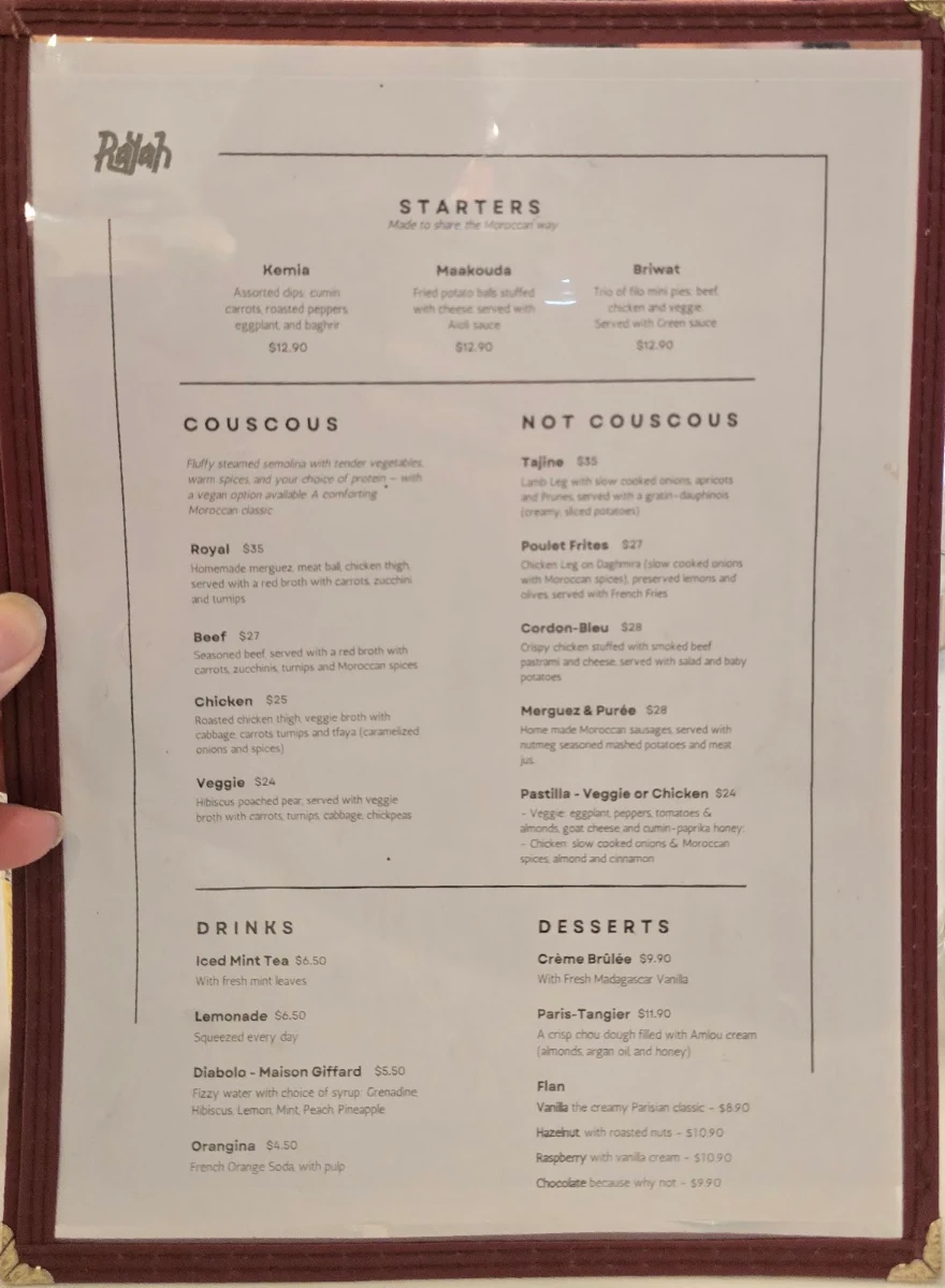 Menu, Rayah