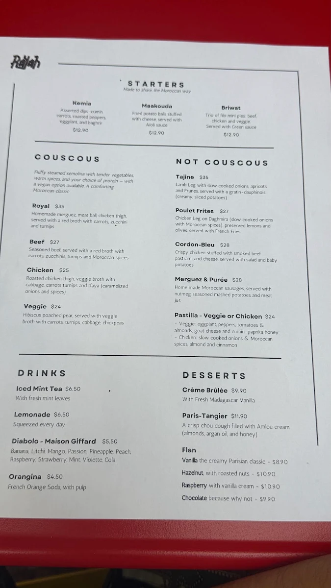 Menu, Rayah