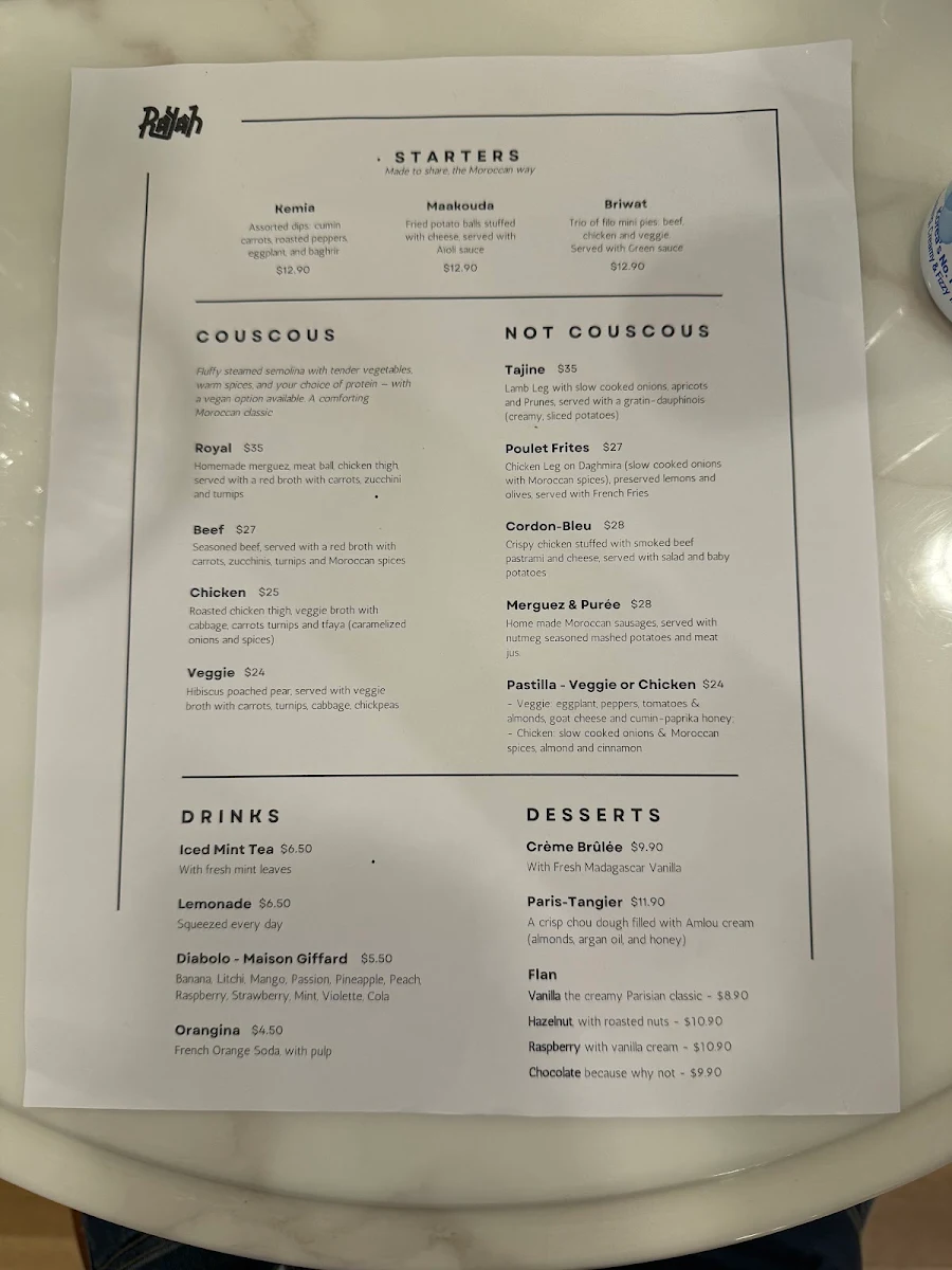 Menu, Rayah