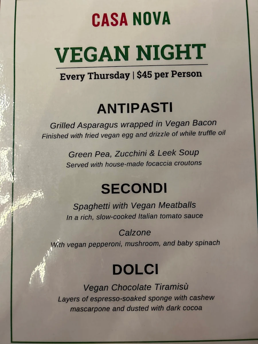 Menu, Casa Nova Italian Restaurant & Bar, Honeysuckle