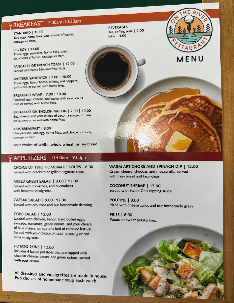 Menu, On The River Restaurant