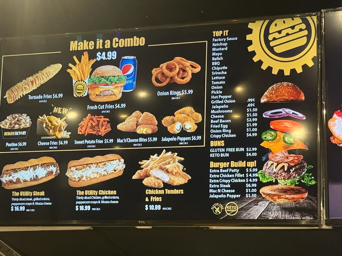 Menu, Burger Factory - Whitby