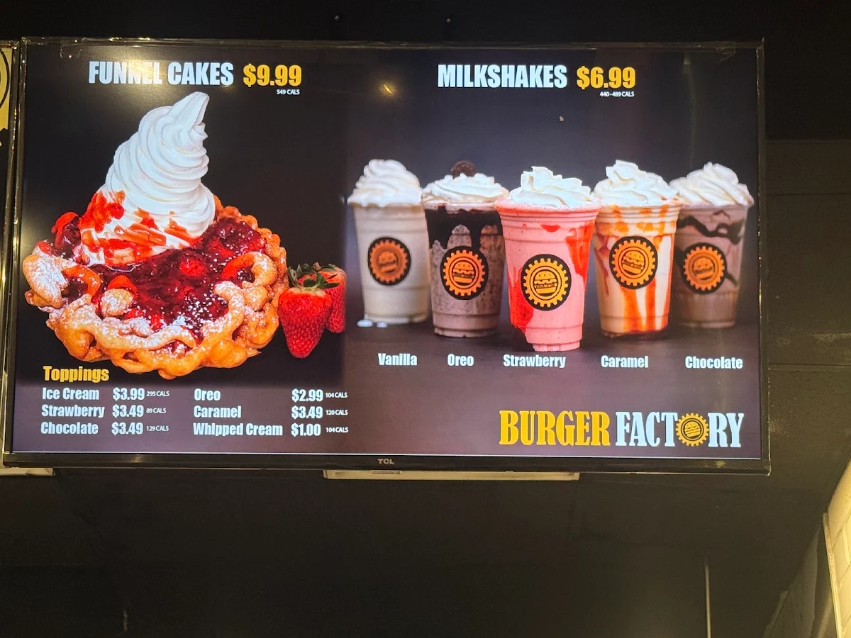 Menu, Burger Factory - Whitby