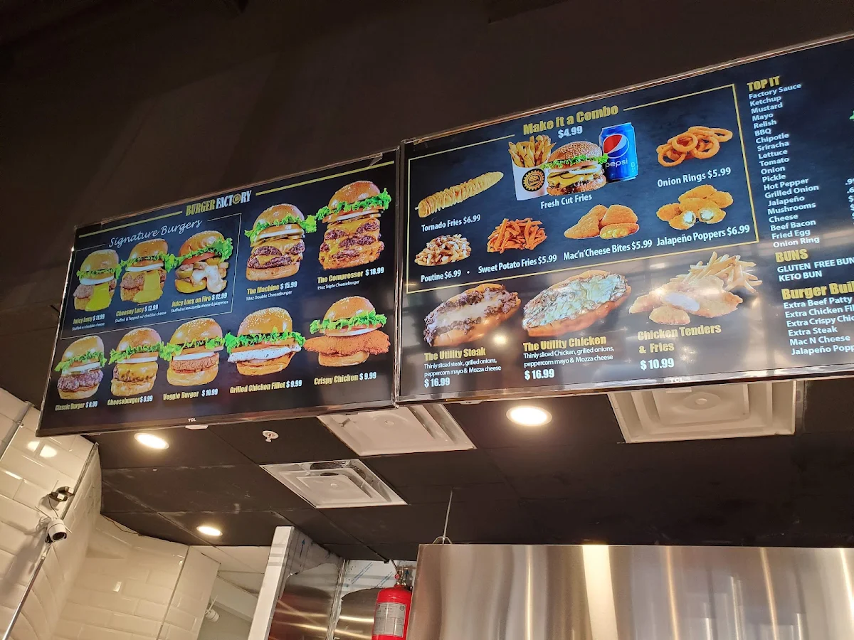 Menu, Burger Factory - Whitby