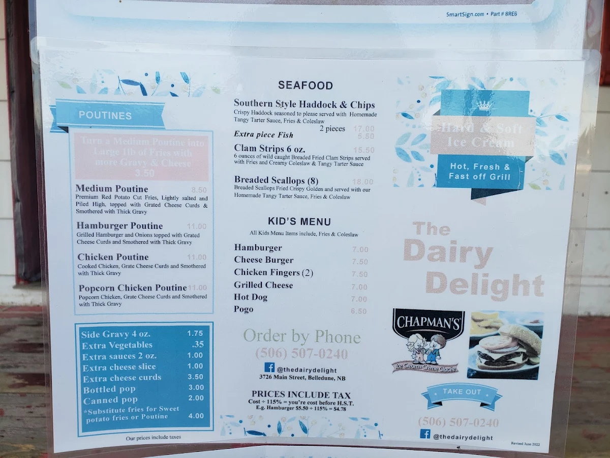 Menu, Dairy Delight