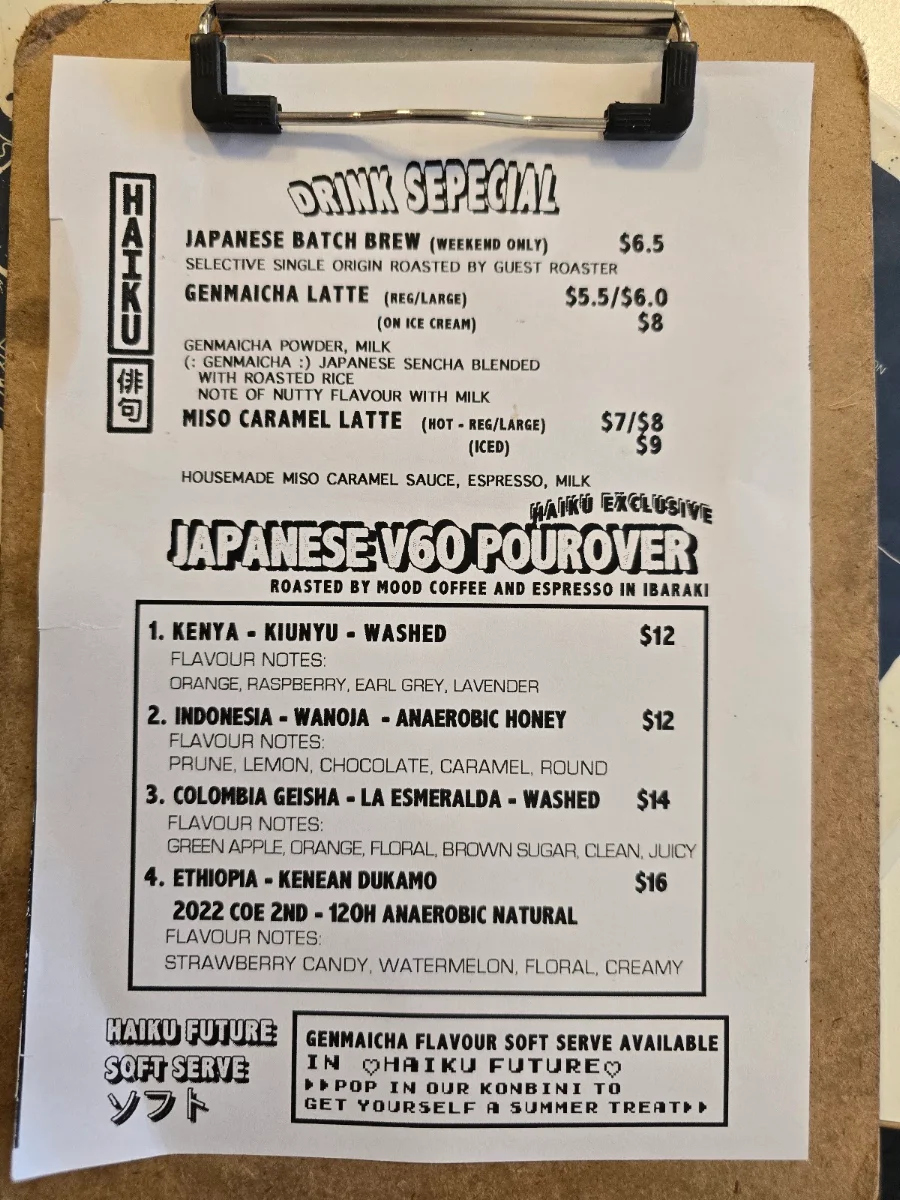 Menu, Haiku