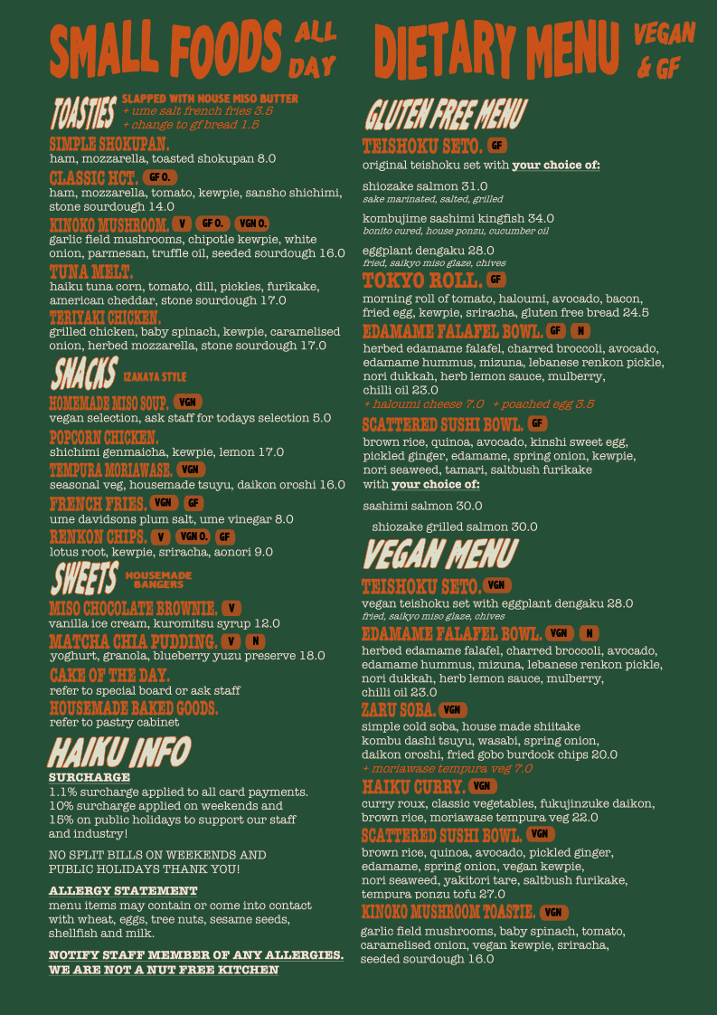Menu, Haiku