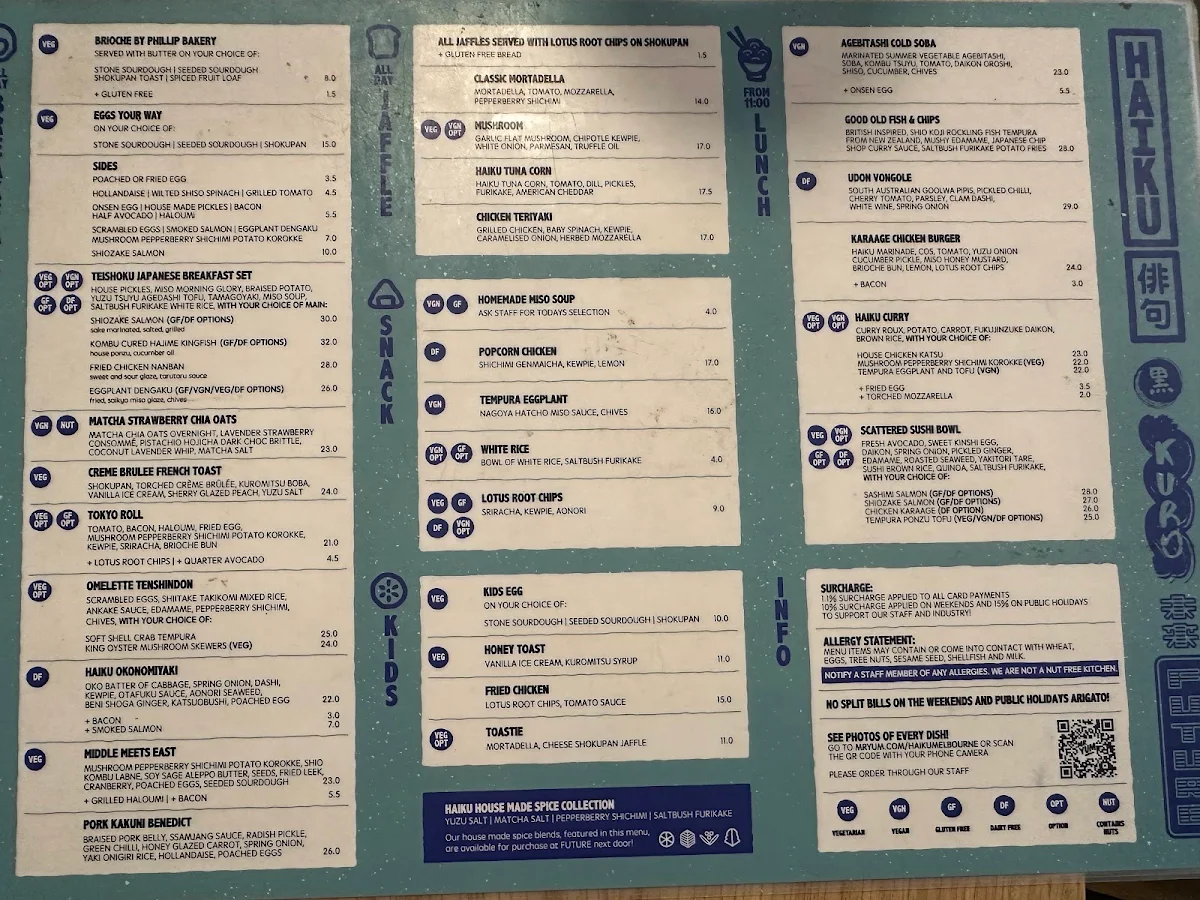 Menu, Haiku