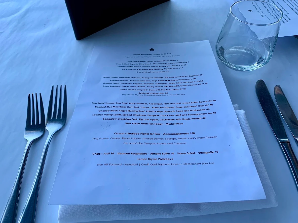Menu, Ocean Restaurant and Bar - Blue Bay