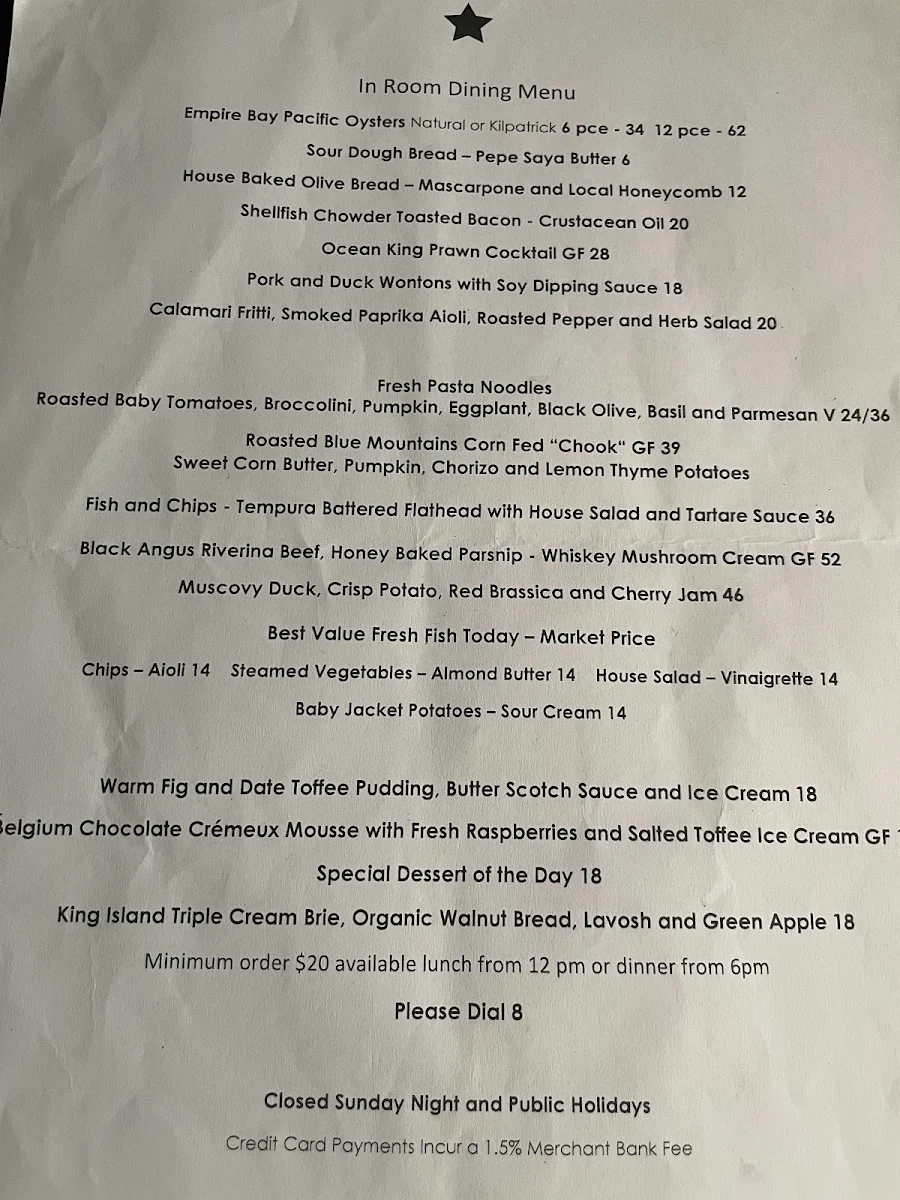 Menu, Ocean Restaurant and Bar - Blue Bay