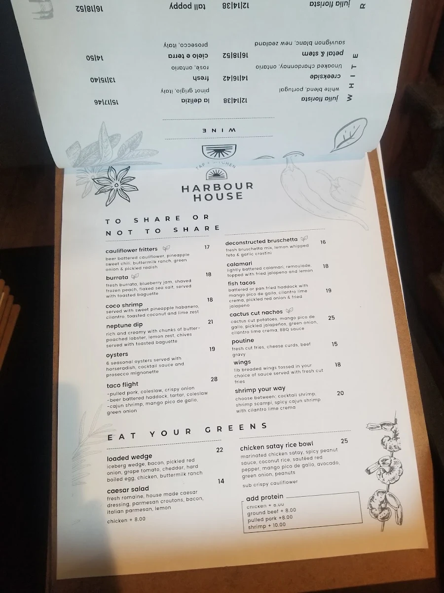 Menu, Harbour House Tap & Kitchen