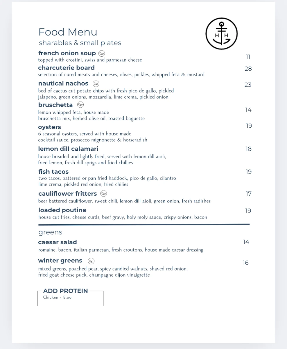 Menu, Harbour House Tap & Kitchen