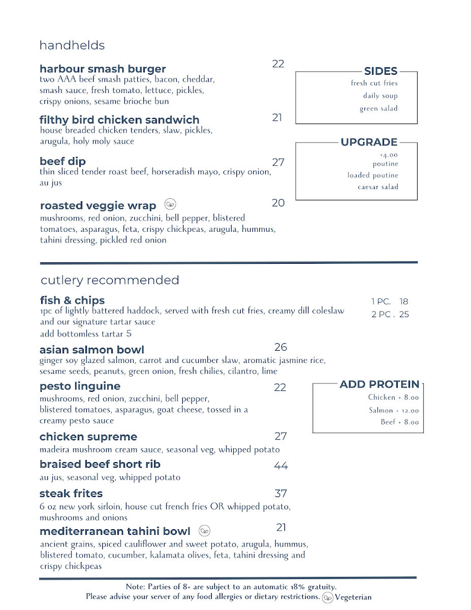 Menu, Harbour House Tap & Kitchen