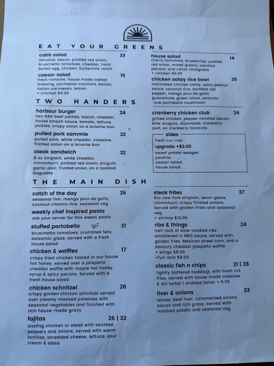 Menu, Harbour House Tap & Kitchen