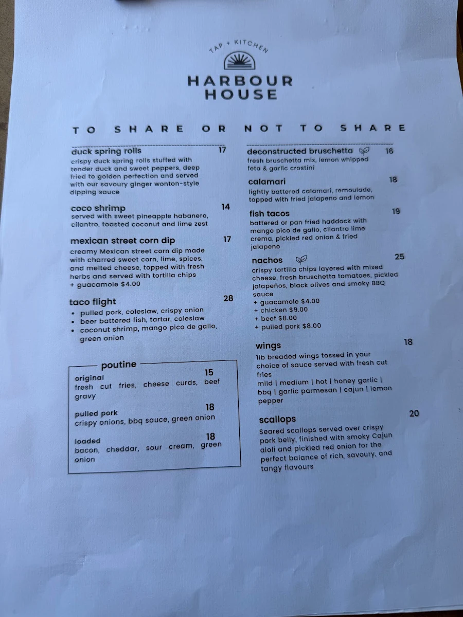 Menu, Harbour House Tap & Kitchen