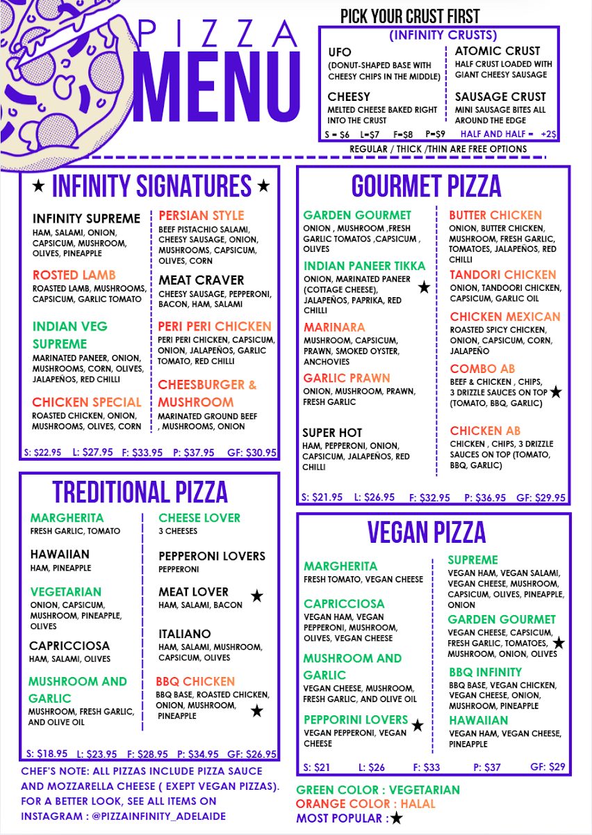 Menu, Pizza infinity