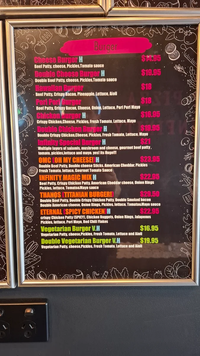 Menu, Pizza infinity