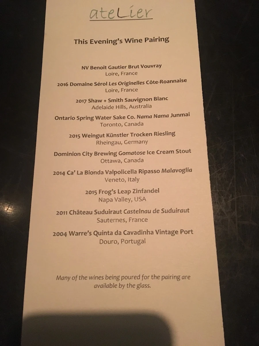 Menu, Atelier