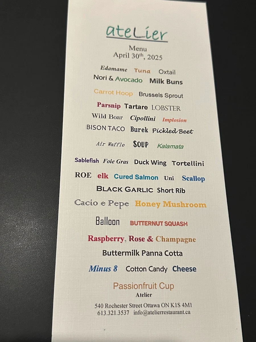 Menu, Atelier