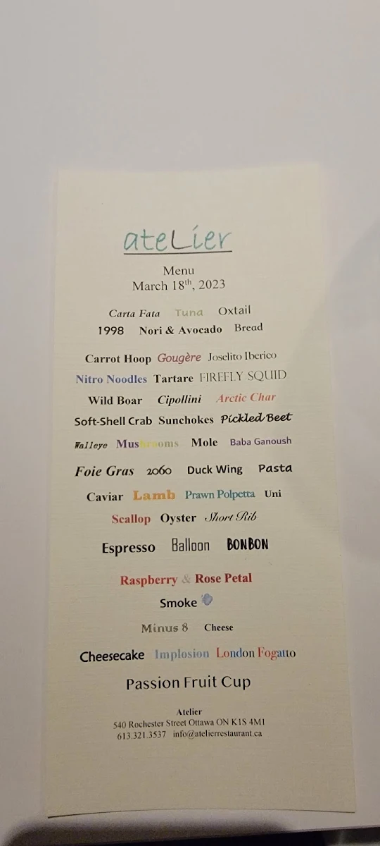 Menu, Atelier