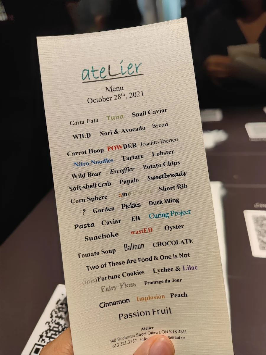 Menu, Atelier
