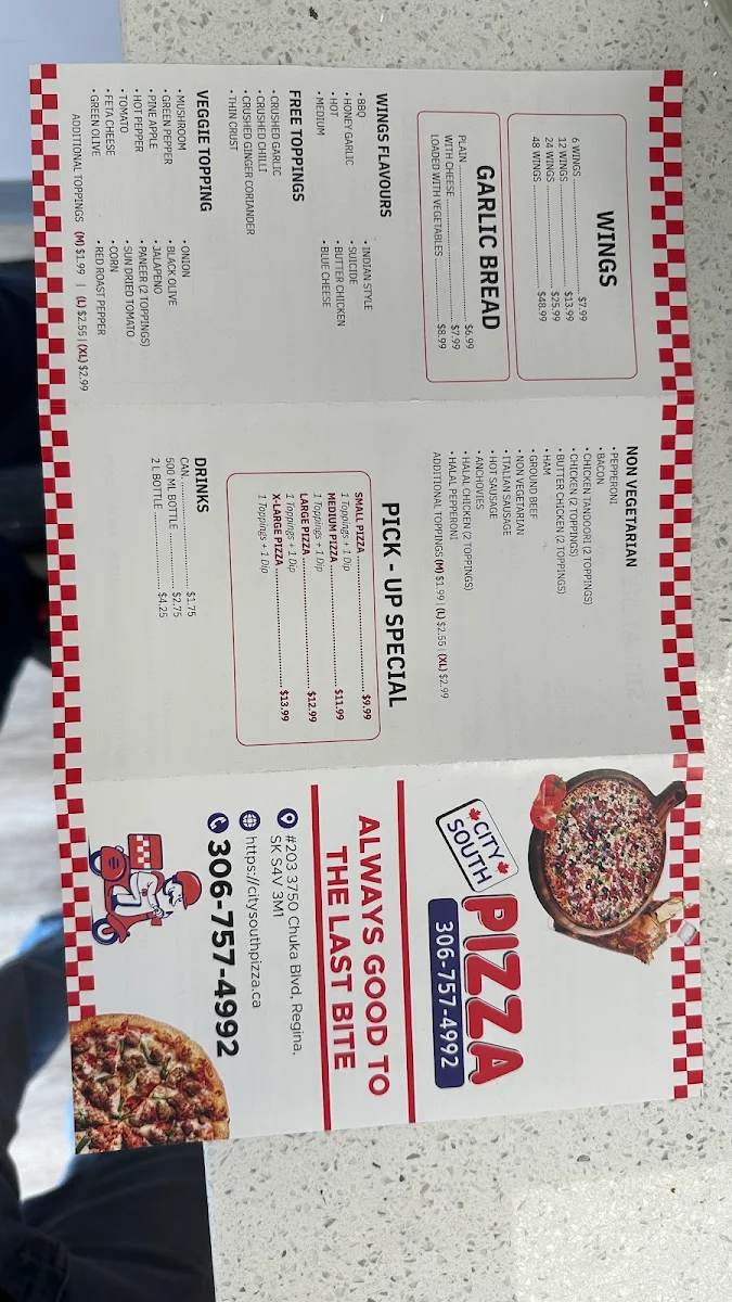 Menu, City South Pizza