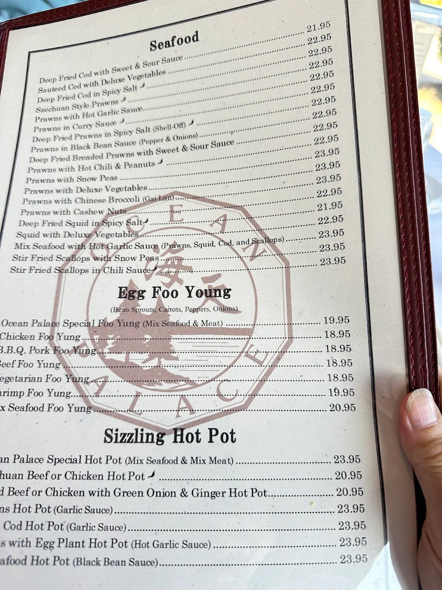 Menu, Ocean Palace Chinese Seafood Restaurant