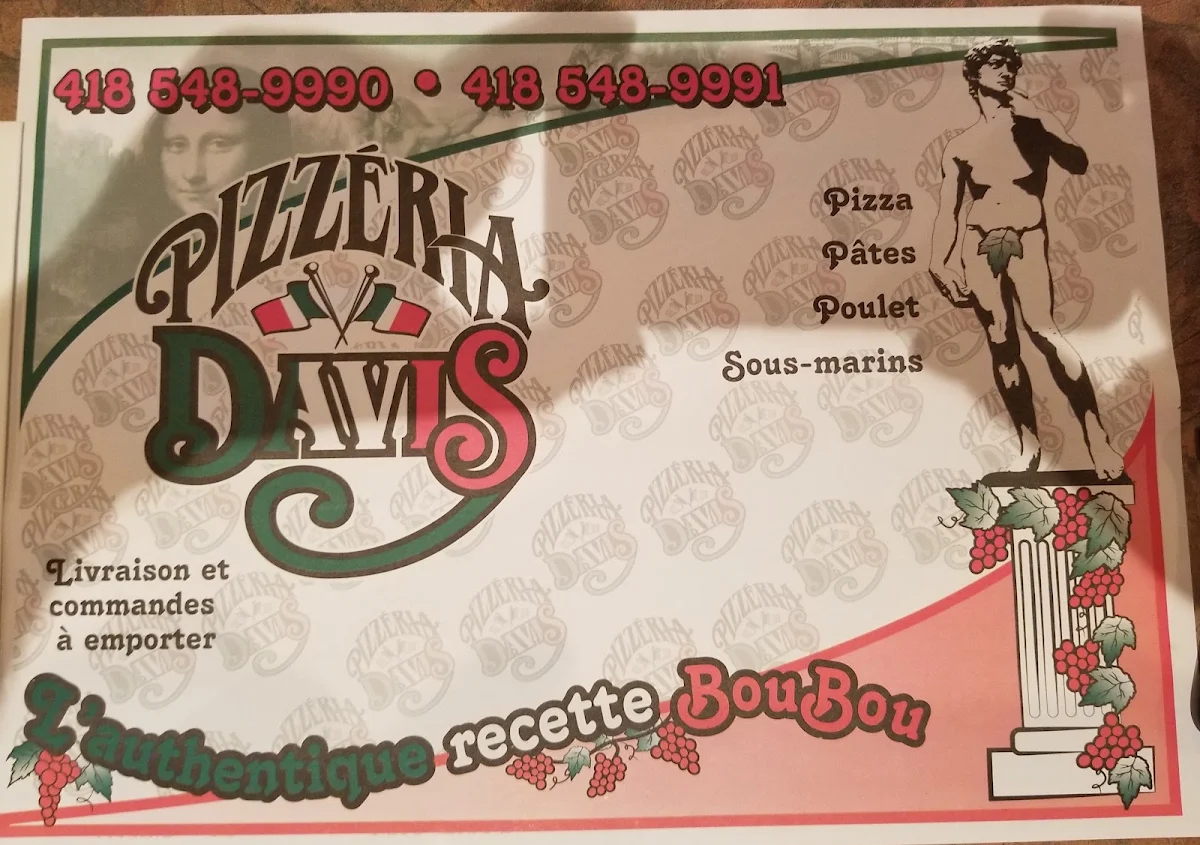 Menu, Pizzéria Davis Arvida