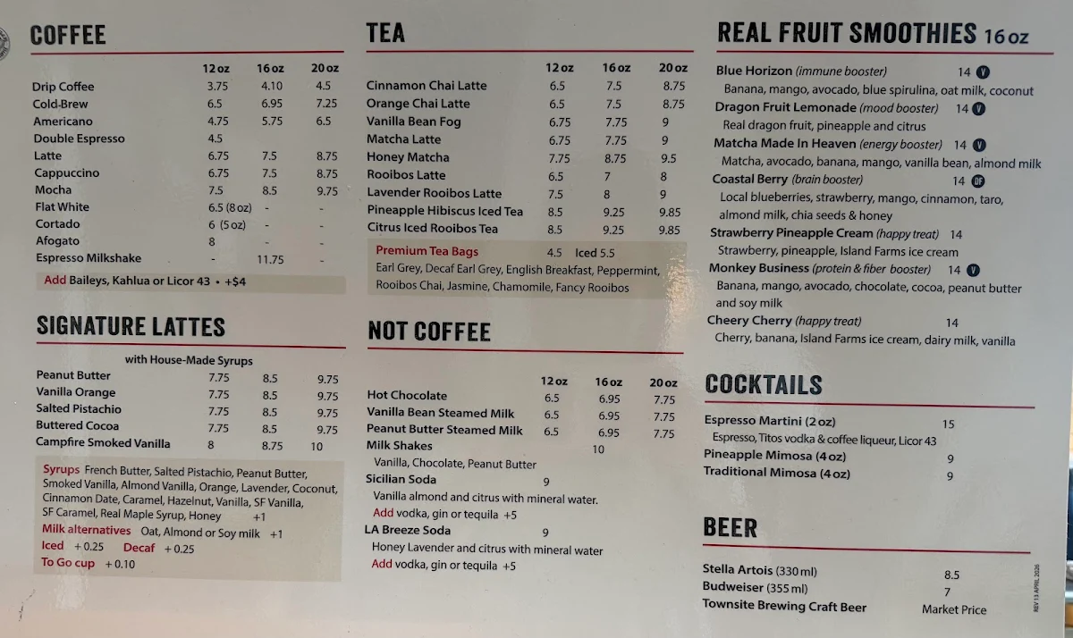 Menu, River City Coffee Roasters, Bakery and Eatery