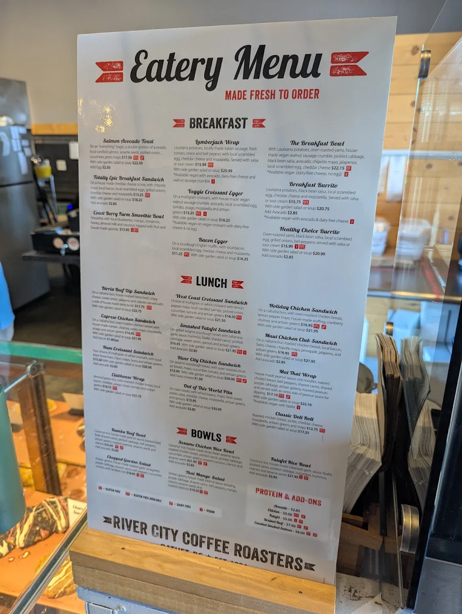 Menu, River City Coffee Roasters, Bakery and Eatery