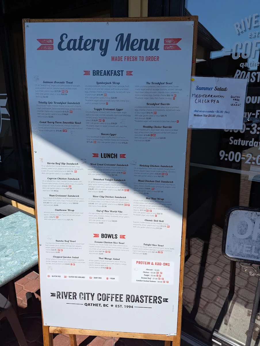 Menu, River City Coffee Roasters, Bakery and Eatery