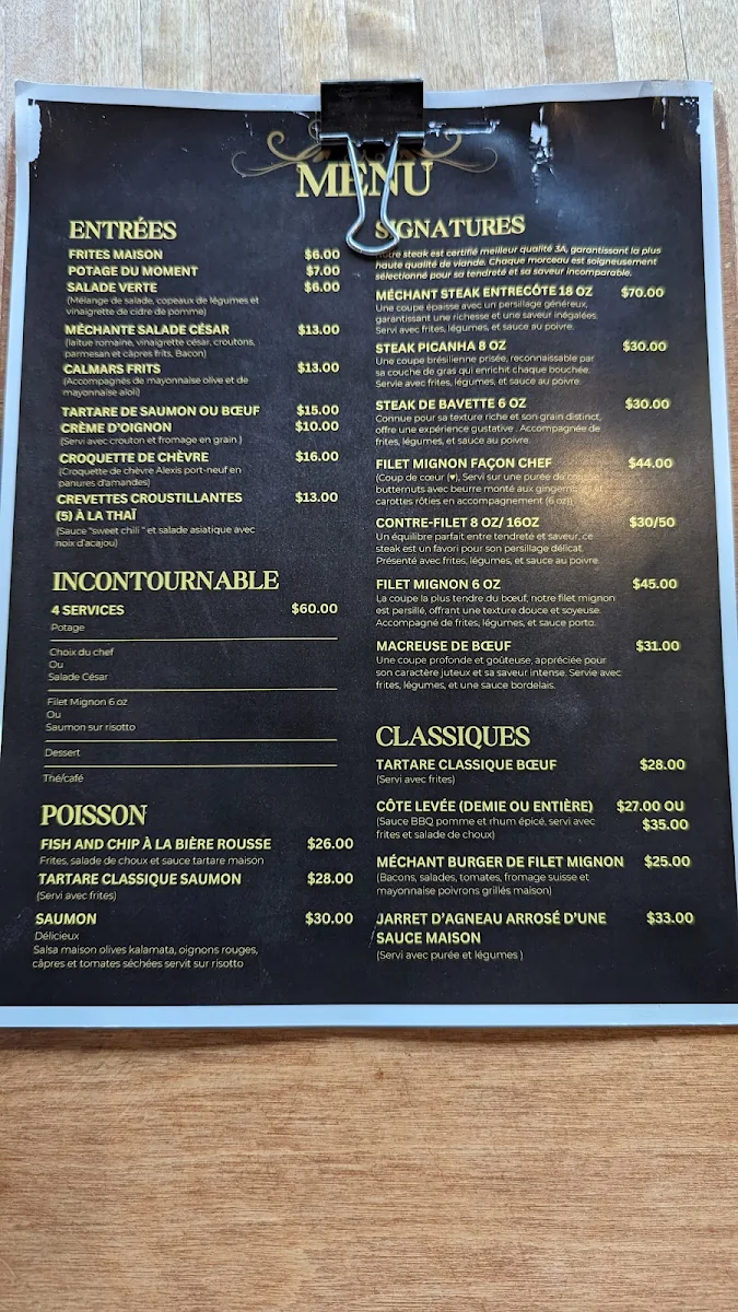 Menu, Méchant Steak Magog