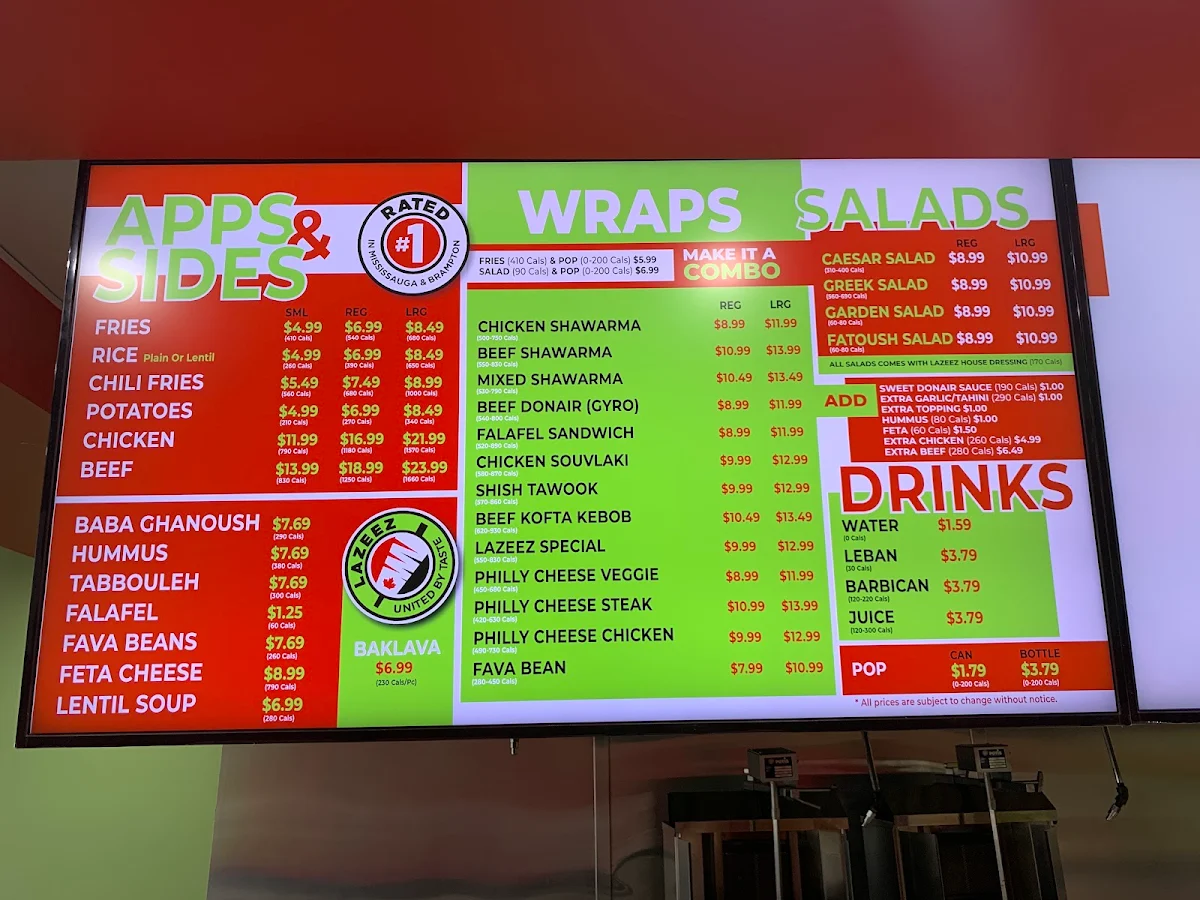 Menu, Lazeez Shawarma