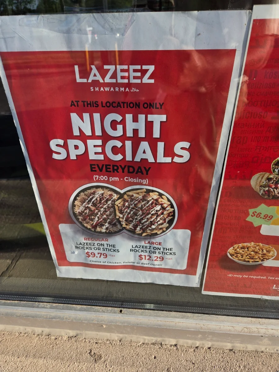 Menu, Lazeez Shawarma