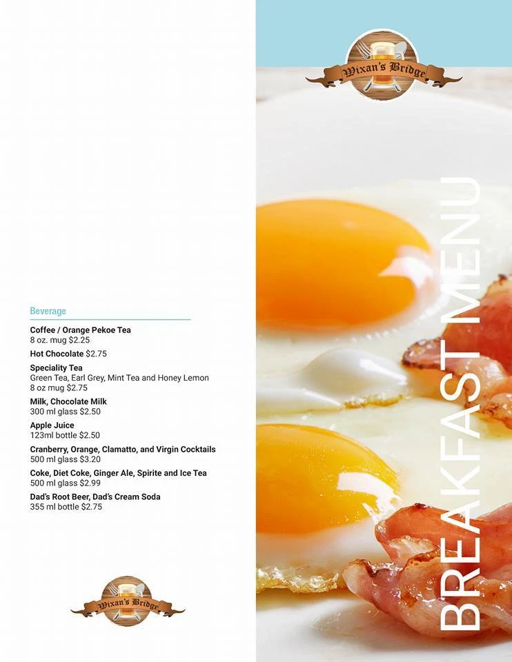 Menu, Wixan's Bridge Restaurant