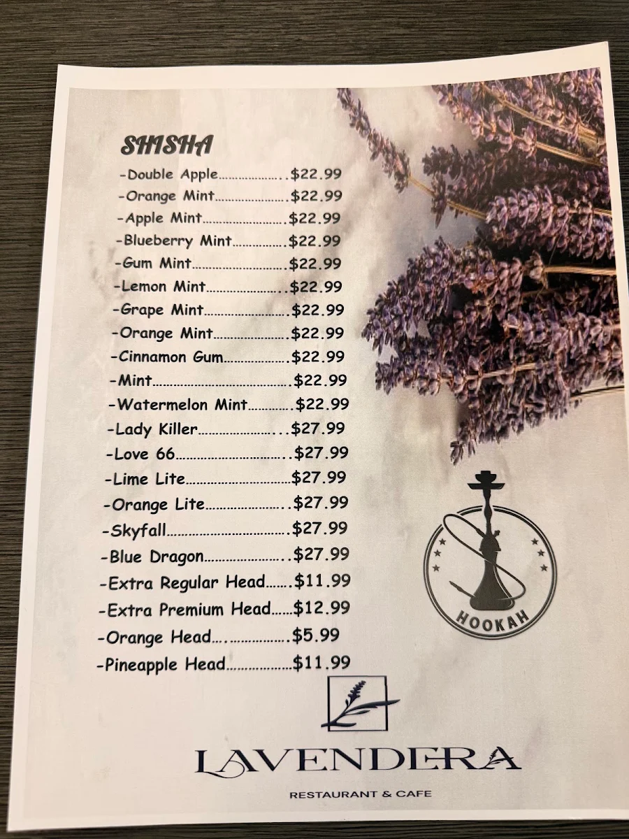 Menu, Lavendera Restaurant & Cafe