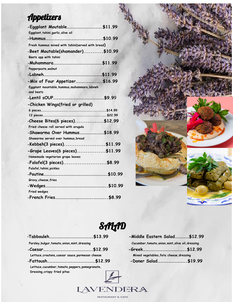Menu, Lavendera Restaurant & Cafe
