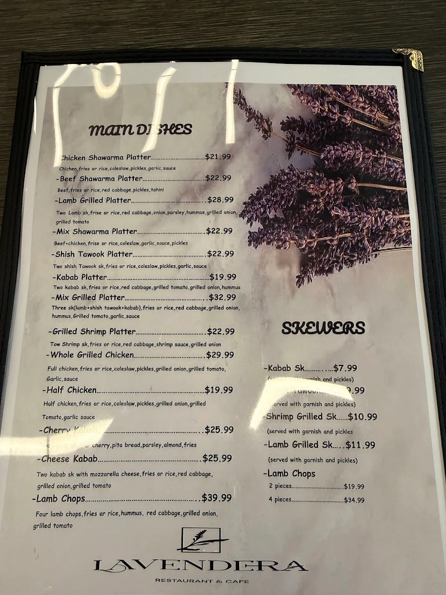 Menu, Lavendera Restaurant & Cafe