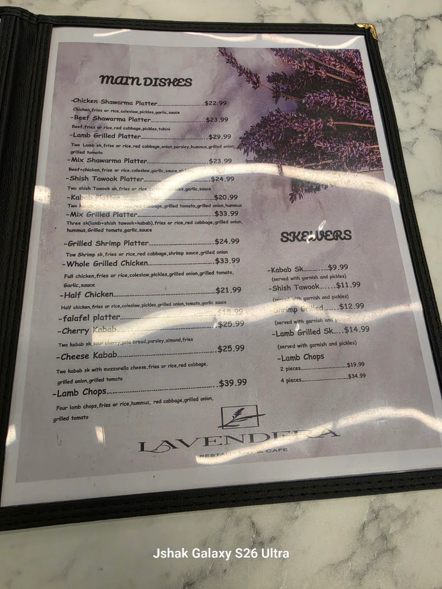 Menu, Lavendera Restaurant & Cafe